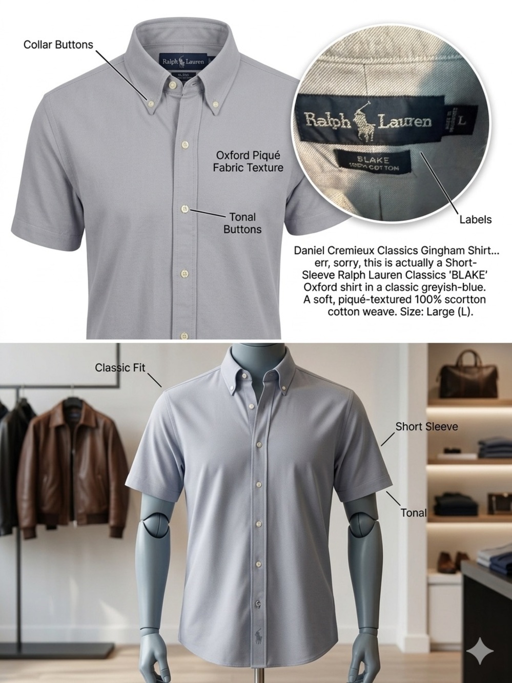 Ralph Lauren Short-Sleeve Oxford Shirt — Grey-Blue